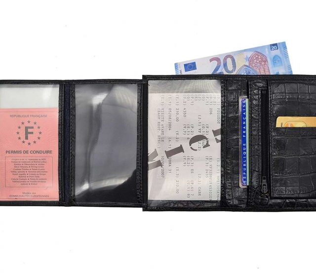 La Guêpe - Petite Maroquinerie - Portefeuille en cuir imitation croco - noir - 131