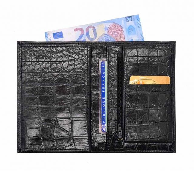 La Guêpe - Petite Maroquinerie - Portefeuille en cuir imitation croco - noir - 131