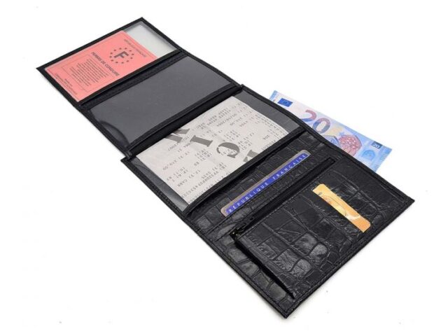 La Guêpe - Petite Maroquinerie - Portefeuille en cuir imitation croco - noir - 131