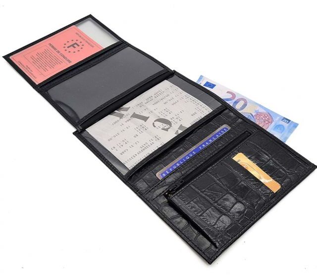 La Guêpe - Petite Maroquinerie - Portefeuille en cuir imitation croco - noir - 131