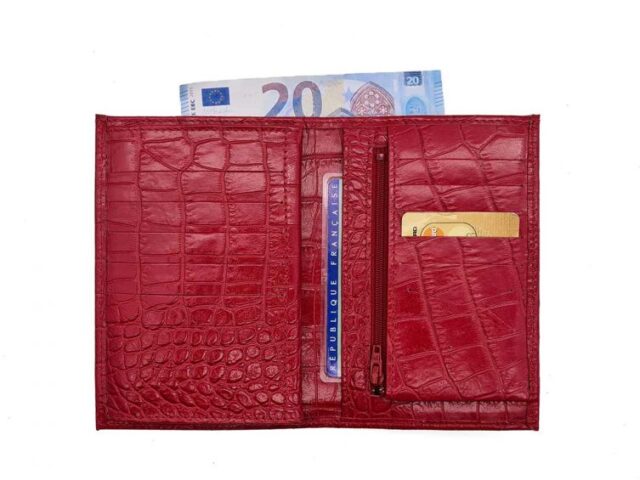 La Guêpe - Petite Maroquinerie - Portefeuille en cuir imitation croco - rouge - 131