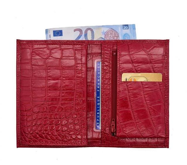 La Guêpe - Petite Maroquinerie - Portefeuille en cuir imitation croco - rouge - 131