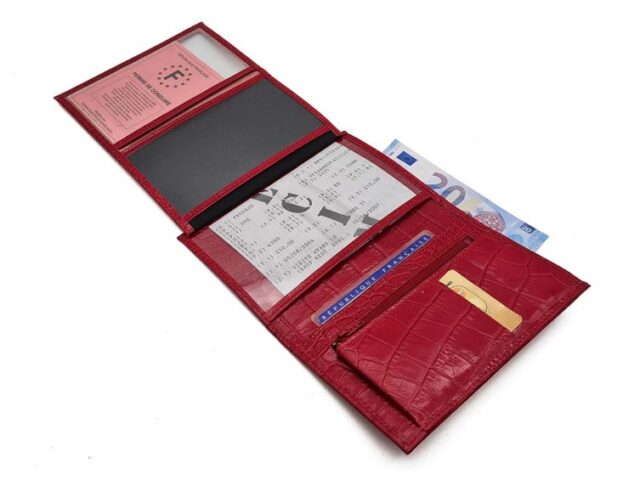 La Guêpe - Petite Maroquinerie - Portefeuille en cuir imitation croco - rouge - 131