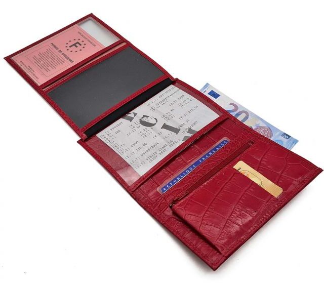 La Guêpe - Petite Maroquinerie - Portefeuille en cuir imitation croco - rouge - 131