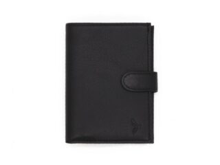 La Guêpe - Portefeuille en cuir noir  13 cm, 2 volets avec patte  PM-008-02