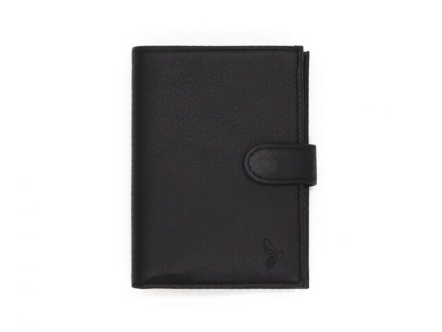 La Guêpe - Portefeuille en cuir noir – 13 cm, 2 volets avec patte – PM-008-02