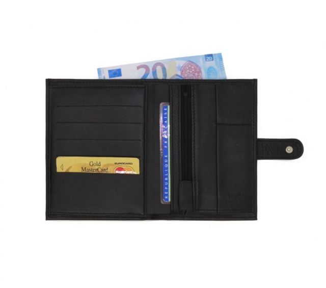 La Guêpe - Petite Maroquinerie - Portefeuille en cuir noir - 15 cm