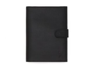 La Guêpe - Portefeuille en cuir noir  15 cm, 3 volets avec patte  PM-009-02