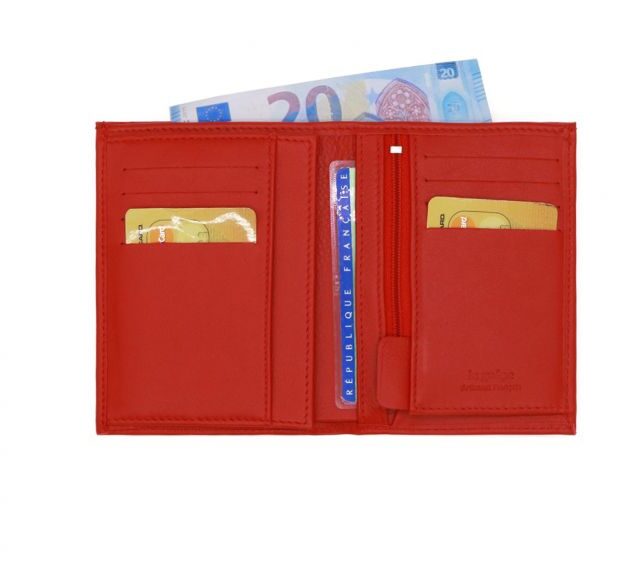 La Guêpe - Petite Maroquinerie - Portefeuille en cuir rouge - 13 cm