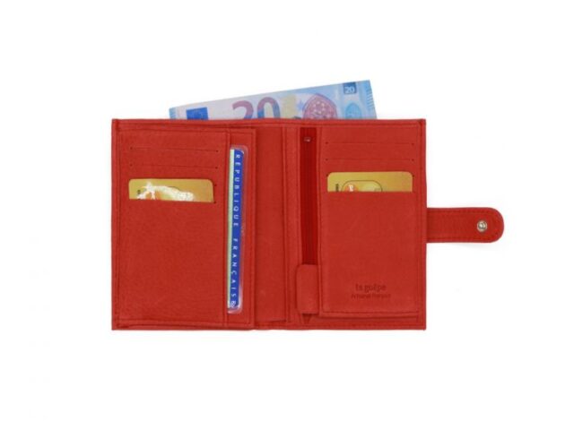 La Guêpe - Petite Maroquinerie - Portefeuille en cuir souple rouge - 13 cm