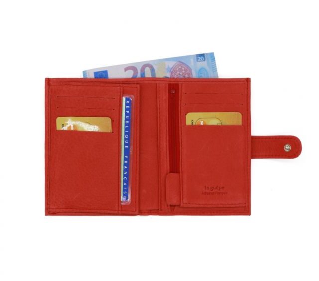 La Guêpe - Petite Maroquinerie - Portefeuille en cuir souple rouge - 13 cm
