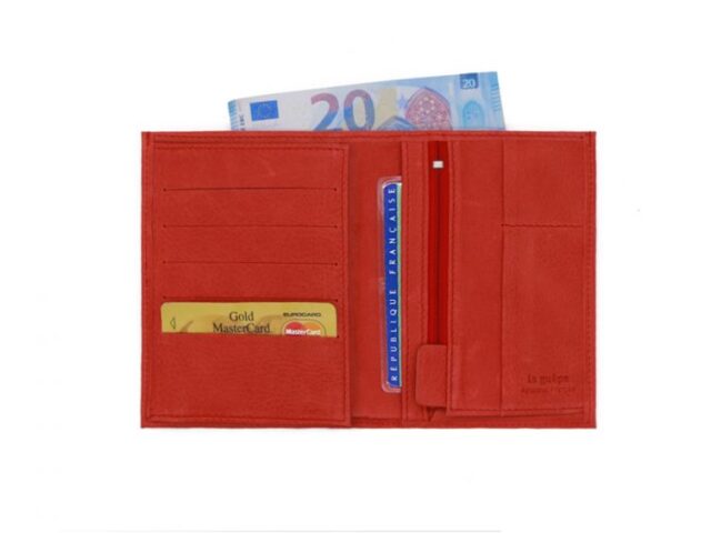 La Guêpe - Petite Maroquinerie - Portefeuille en cuir souple rouge - 15 cm