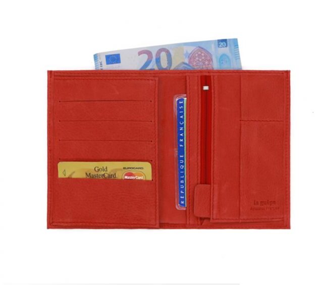 La Guêpe - Petite Maroquinerie - Portefeuille en cuir souple rouge - 15 cm