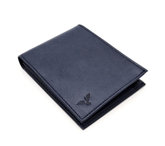 La Guêpe - Petite Maroquinerie - Portefeuille "Luxe" en cuir bleu - 12 cm 3 volets à l'italienne - PM-015-01