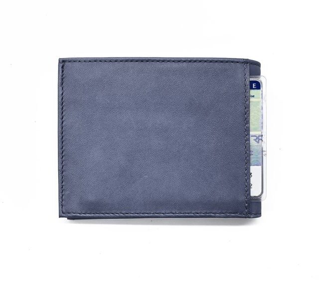 La Guêpe - Petite Maroquinerie - Portefeuille "Luxe" en cuir bleu - 12 cm 3 volets à l'italienne - PM-015-01