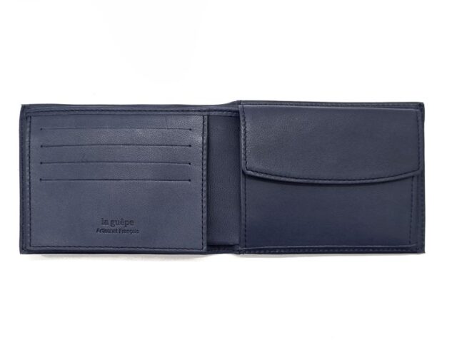 La Guêpe - Petite Maroquinerie - Portefeuille "Luxe" en cuir bleu - 12 cm 3 volets à l'italienne - PM-015-01