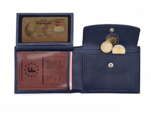 La Guêpe - Petite Maroquinerie - Portefeuille "Luxe" en cuir bleu - 12 cm 3 volets à l'italienne - PM-015-01