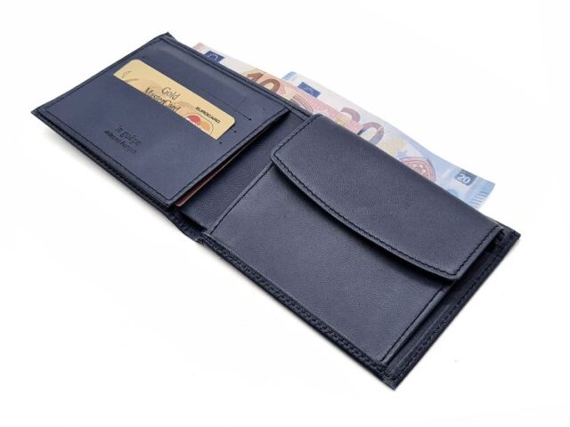 La Guêpe - Petite Maroquinerie - Portefeuille "Luxe" en cuir bleu - 12 cm 3 volets à l'italienne - PM-015-01