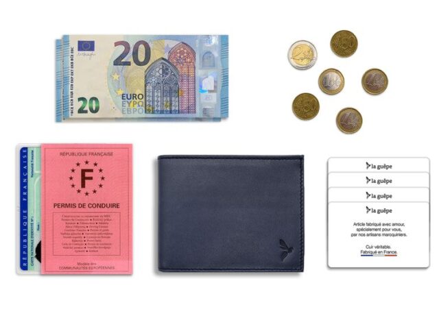 La Guêpe - Petite Maroquinerie - Portefeuille "Luxe" en cuir bleu - 12 cm 3 volets à l'italienne - PM-015-01