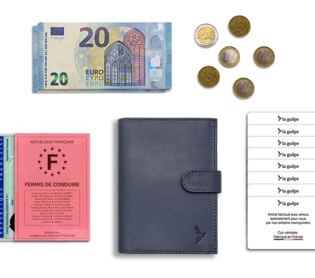 La Guêpe - Petite Maroquinerie - Portefeuille "Luxe" en cuir bleu - 13 cm
