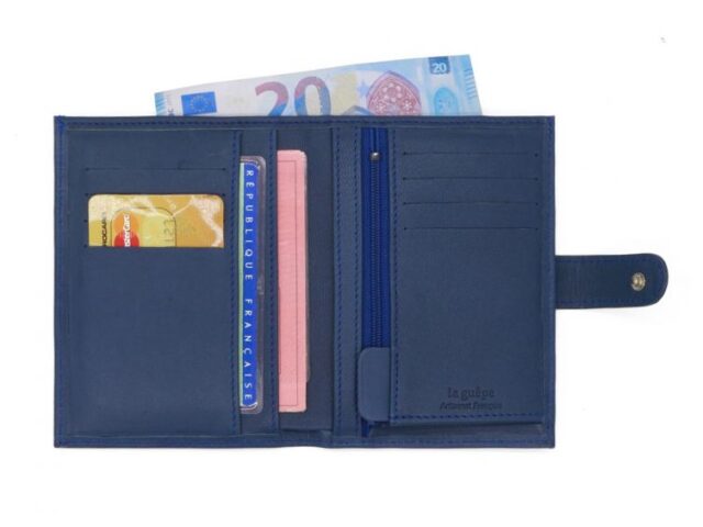 La Guêpe - Petite Maroquinerie - Portefeuille "Luxe" en cuir bleu - 13 cm
