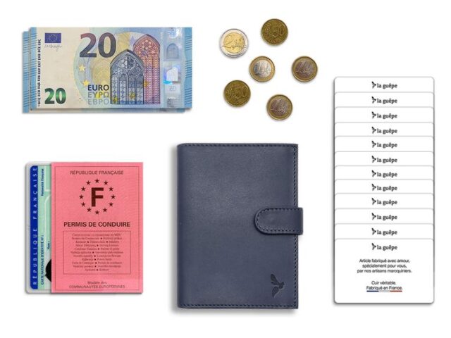 La Guêpe - Petite Maroquinerie - Portefeuille "Luxe" en cuir bleu - 13 cm