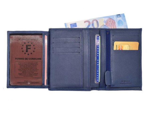 La Guêpe - Petite Maroquinerie - Portefeuille "Luxe" en cuir bleu - 13 cm