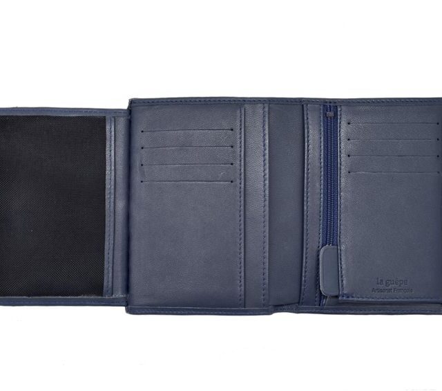 La Guêpe - Petite Maroquinerie - Portefeuille "Luxe" en cuir bleu - 13 cm