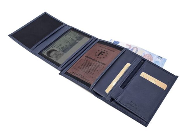 La Guêpe - Petite Maroquinerie - Portefeuille "Luxe" en cuir bleu - 13 cm - PM-028-01