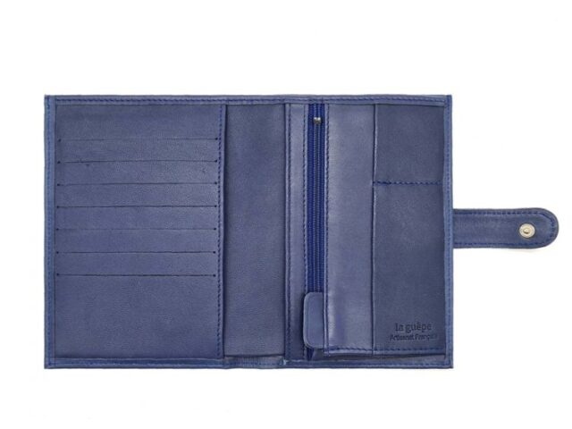 La Guêpe - Petite Maroquinerie - Portefeuille "Luxe"  en cuir bleu - 15 cm