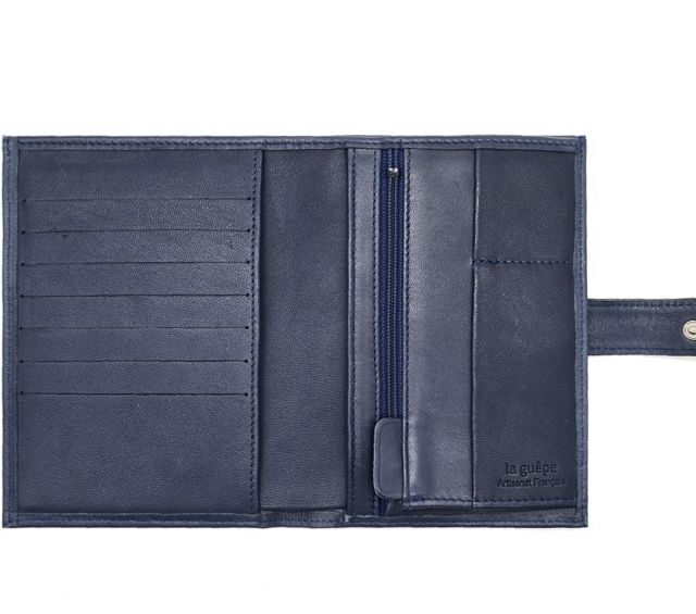 La Guêpe - Petite Maroquinerie - Portefeuille "Luxe"  en cuir bleu - 15 cm