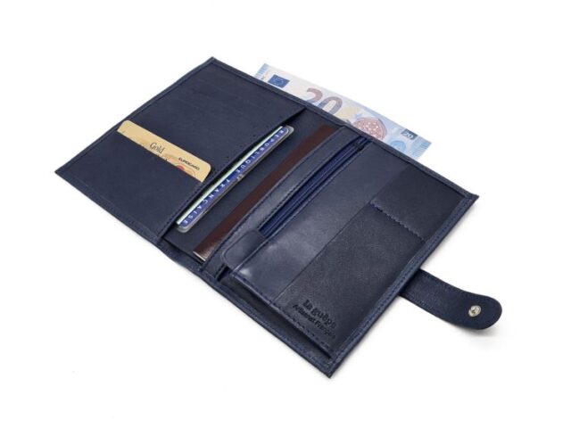 La Guêpe - Petite Maroquinerie - Portefeuille "Luxe"  en cuir bleu - 15 cm