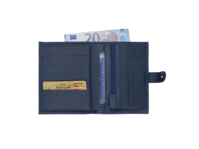 La Guêpe - Petite Maroquinerie - Portefeuille "Luxe" en cuir bleu - 15 cm