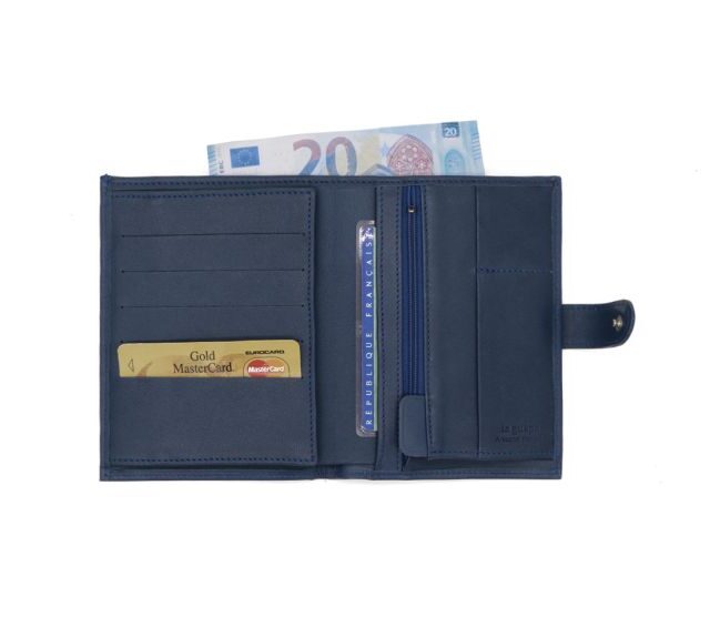 La Guêpe - Petite Maroquinerie - Portefeuille "Luxe" en cuir bleu - 15 cm