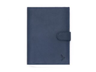 La Guêpe - Portefeuille Luxe en cuir bleu  15 cm, 3 volets avec patte  PM-009-01
