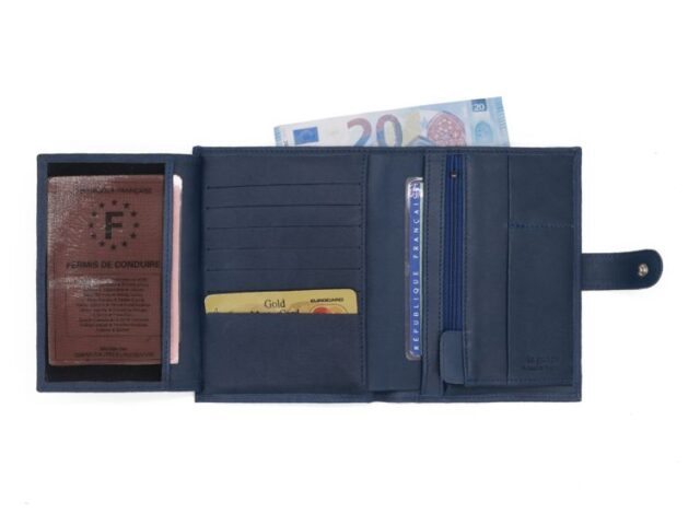 La Guêpe - Petite Maroquinerie - Portefeuille "Luxe" en cuir bleu - 15 cm