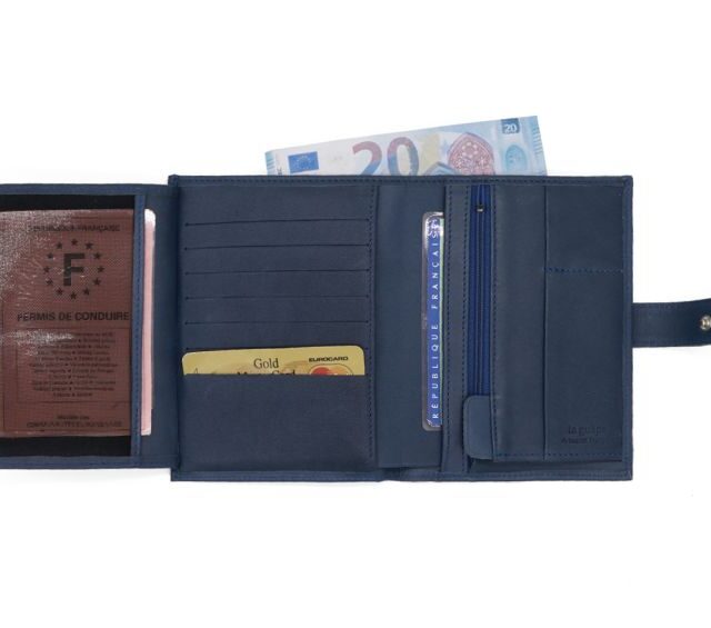 La Guêpe - Petite Maroquinerie - Portefeuille "Luxe" en cuir bleu - 15 cm