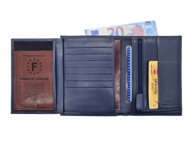 La Guêpe - Petite Maroquinerie - Portefeuille "Luxe" en cuir bleu - 15 cm