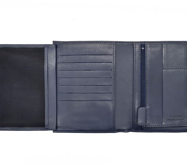 La Guêpe - Petite Maroquinerie - Portefeuille "Luxe" en cuir bleu - 15 cm