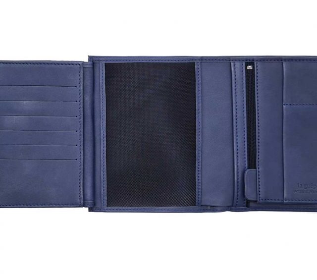 La Guêpe - Petite Maroquinerie - Portefeuille "Luxe" en cuir bleu - 15 cm 4 volets - PM-019-01