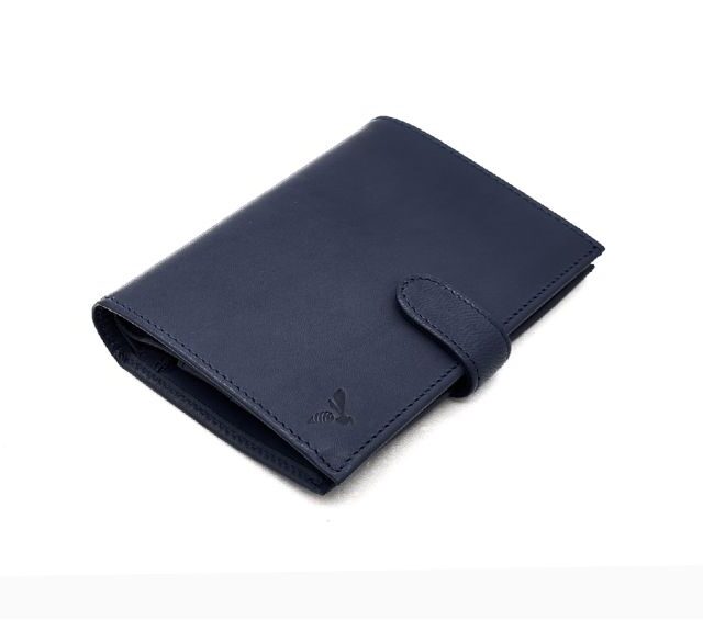 La Guêpe - Petite Maroquinerie - Portefeuille "Luxe" en cuir bleu avec patte - 15 cm 4 volets - PM-020-01