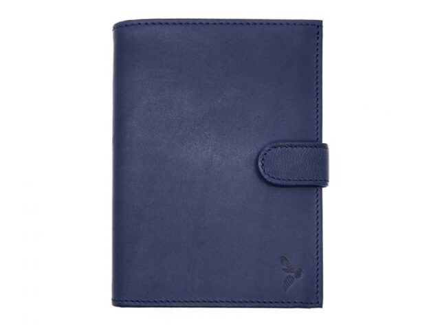 La Guêpe - Petite Maroquinerie - Portefeuille "Luxe" en cuir bleu avec patte - 15 cm 4 volets - PM-020-01