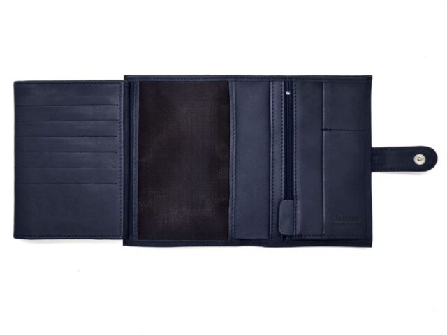 La Guêpe - Petite Maroquinerie - Portefeuille "Luxe" en cuir bleu avec patte - 15 cm 4 volets - PM-020-01