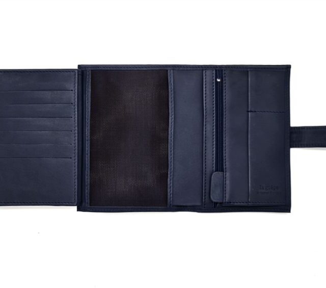 La Guêpe - Petite Maroquinerie - Portefeuille "Luxe" en cuir bleu avec patte - 15 cm 4 volets - PM-020-01