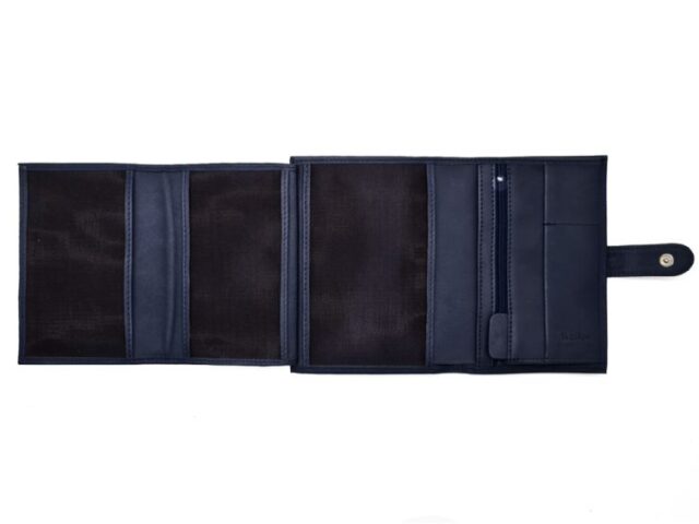 La Guêpe - Petite Maroquinerie - Portefeuille "Luxe" en cuir bleu avec patte - 15 cm 4 volets - PM-020-01