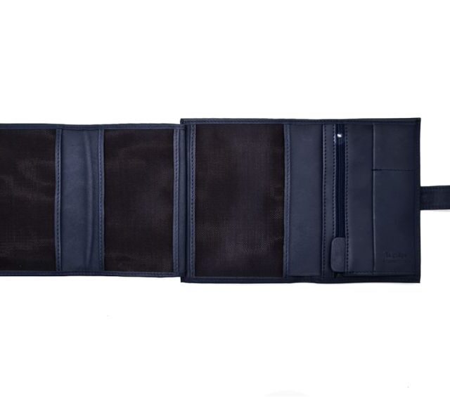 La Guêpe - Petite Maroquinerie - Portefeuille "Luxe" en cuir bleu avec patte - 15 cm 4 volets - PM-020-01