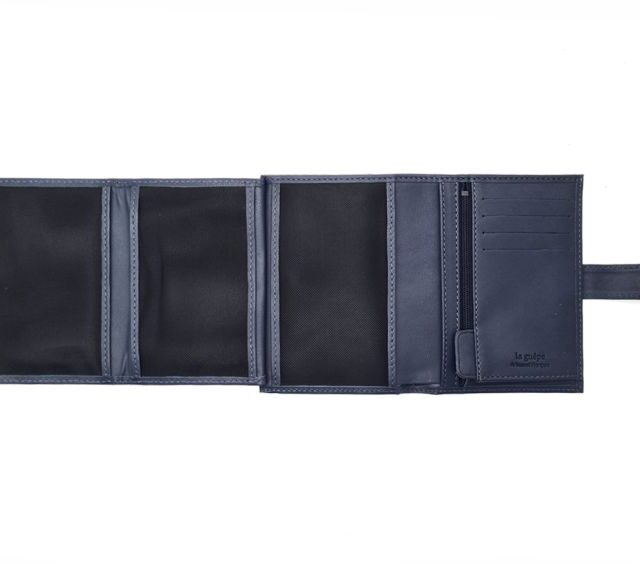 La Guêpe - Petite Maroquinerie - Portefeuille "Luxe" en cuir bleu fermeture patte - 13 cm 4 volets - PM-016-01
