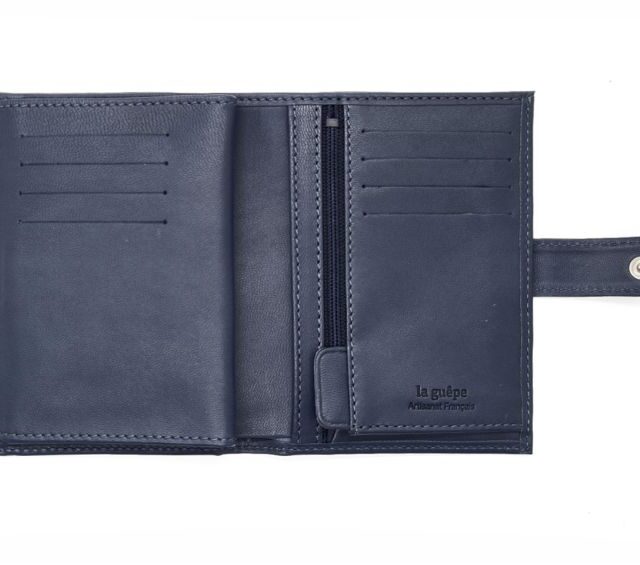 La Guêpe - Petite Maroquinerie - Portefeuille "Luxe" en cuir bleu fermeture patte - 13 cm 4 volets - PM-016-01