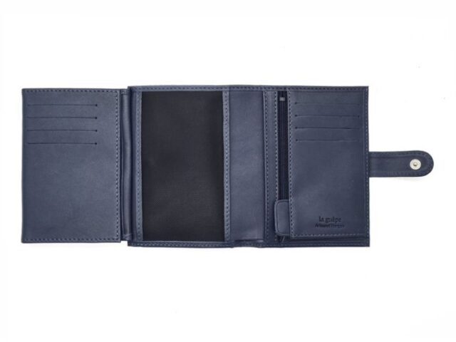 La Guêpe - Petite Maroquinerie - Portefeuille "Luxe" en cuir bleu fermeture patte - 13 cm 4 volets - PM-016-01