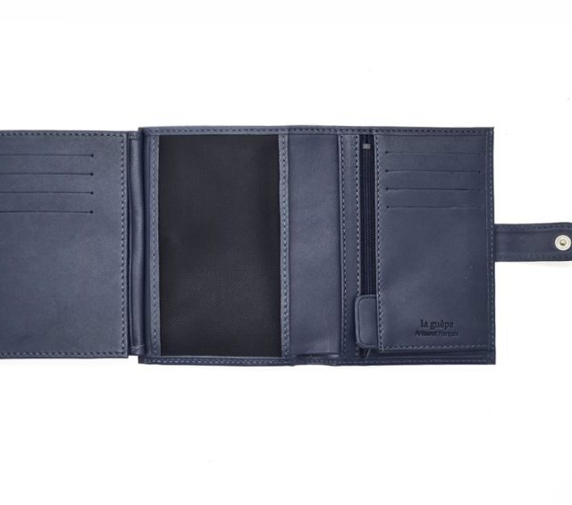 La Guêpe - Petite Maroquinerie - Portefeuille "Luxe" en cuir bleu fermeture patte - 13 cm 4 volets - PM-016-01